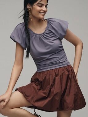💝MYNE:)💐🦋✨NEW!✨ Anthropologie Ruched Cap-Sleeve Top Balloon Sleeve Dark Lavender